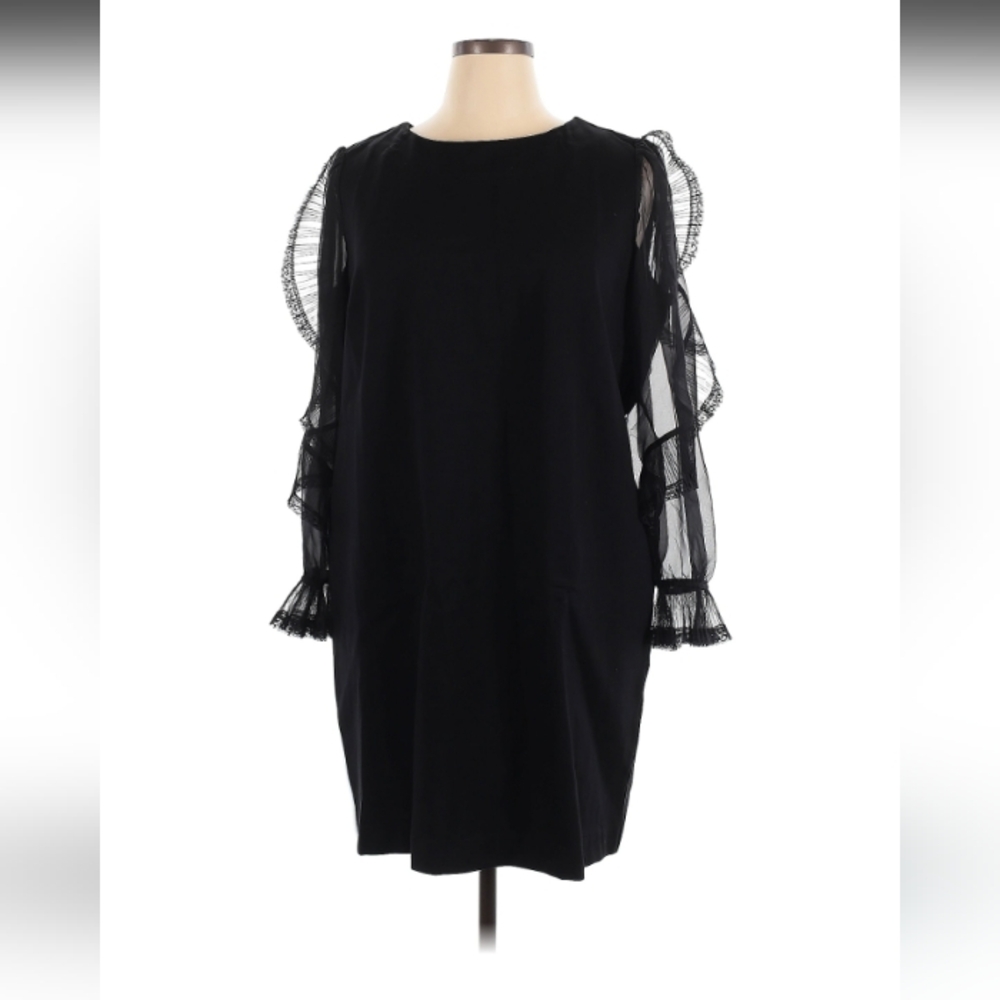 Chico's Ponte & Chiffon Sleeve Dress Black- Sz 3.5 (18)